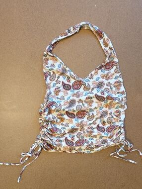 Zenobia Cream Tank Top with Black Label and Subtle Multicolor Paisley